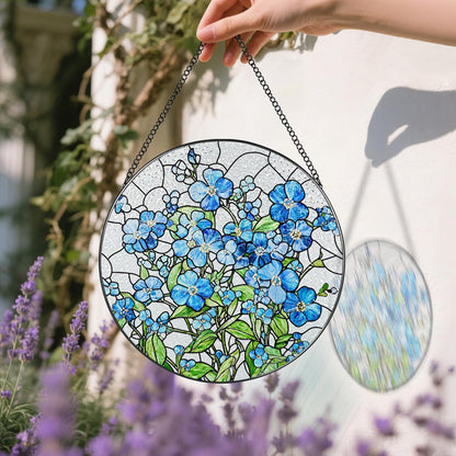 Stained Glass Window Hanging, 8 Inch Forget Me Not Stained Glass Suncatcher, Window Hanging Decor