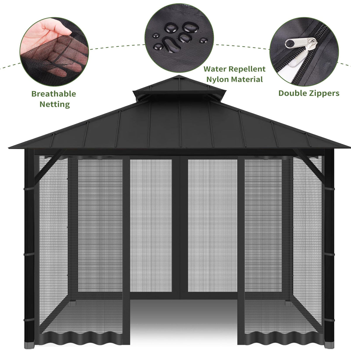 Gazebo Universal Replacement Mosquito Netting, 10' x 10' Outdoor Canopy Net Screen 4-Panel Sidewall