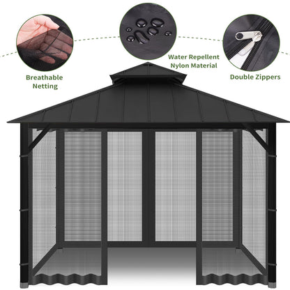 Gazebo Universal Replacement Mosquito Netting, 10' x 10' Outdoor Canopy Net Screen 4-Panel Sidewall