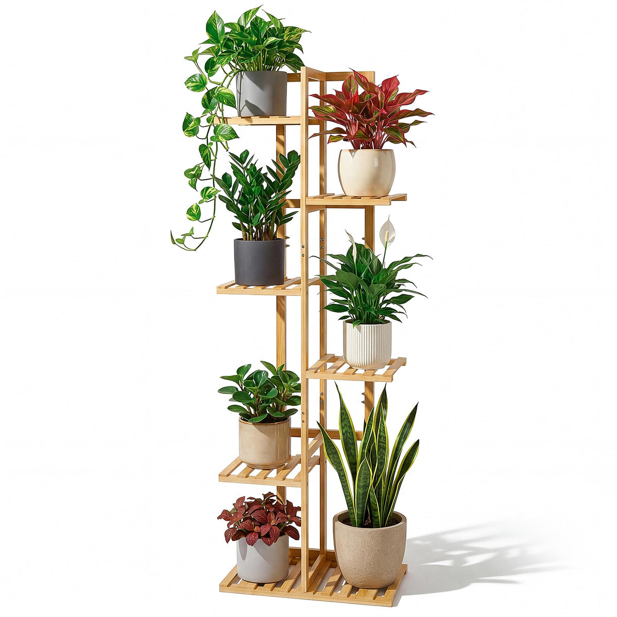 ROSSNY 48 Inch Tall Bamboo Plant Stand for Indoor, 6 Tier 7 Potted, Natural