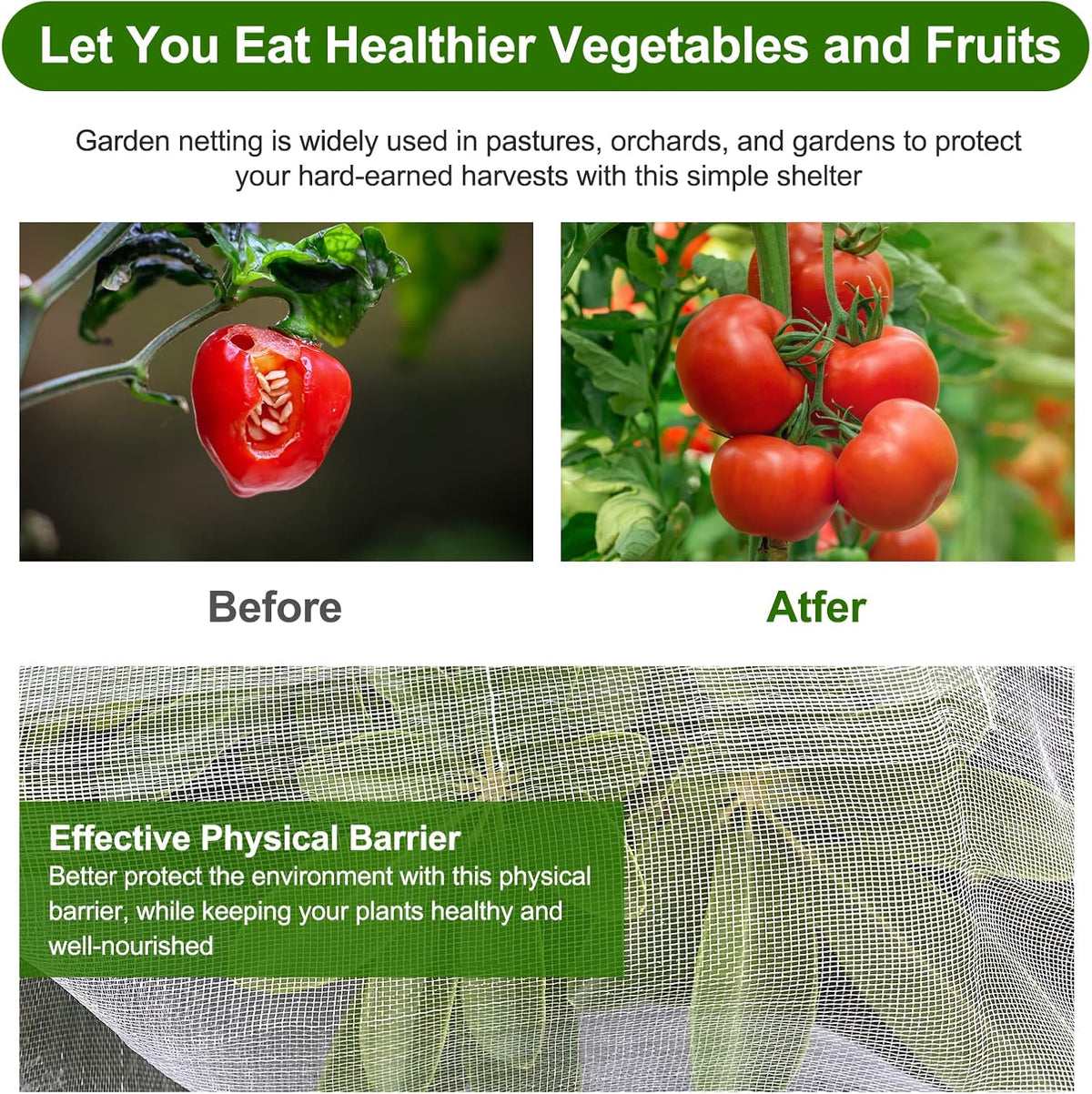 Garden Netting, Jevrench Durable Ultra Fine Garden Netting, Garden Plant Cover Row Cover Makes