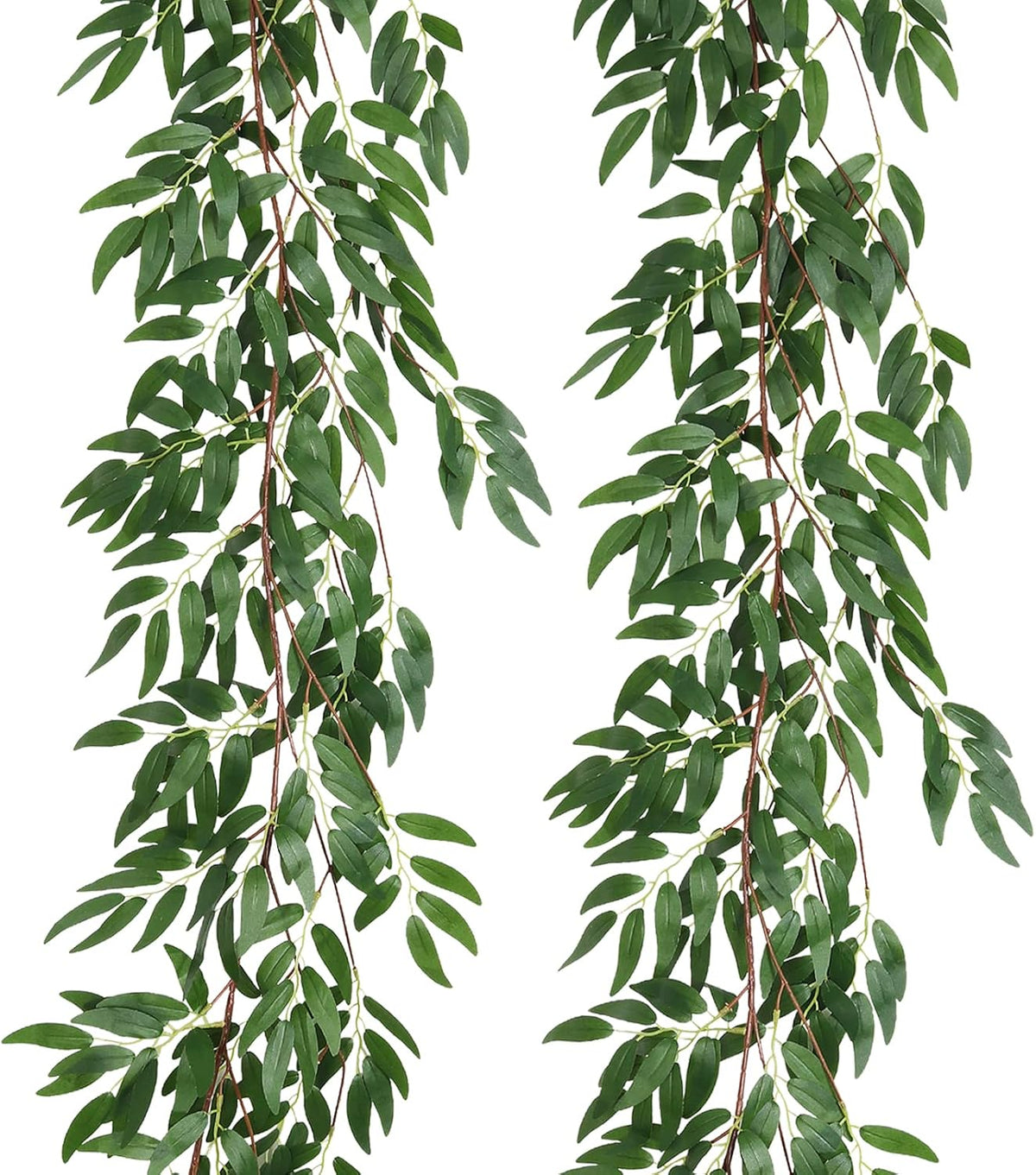 RECUTMS Artificial Willow Leaves Vine Twigs 2Pcs 5.7Ft Fake Hanging Ivy Plants Silk Green Leaf