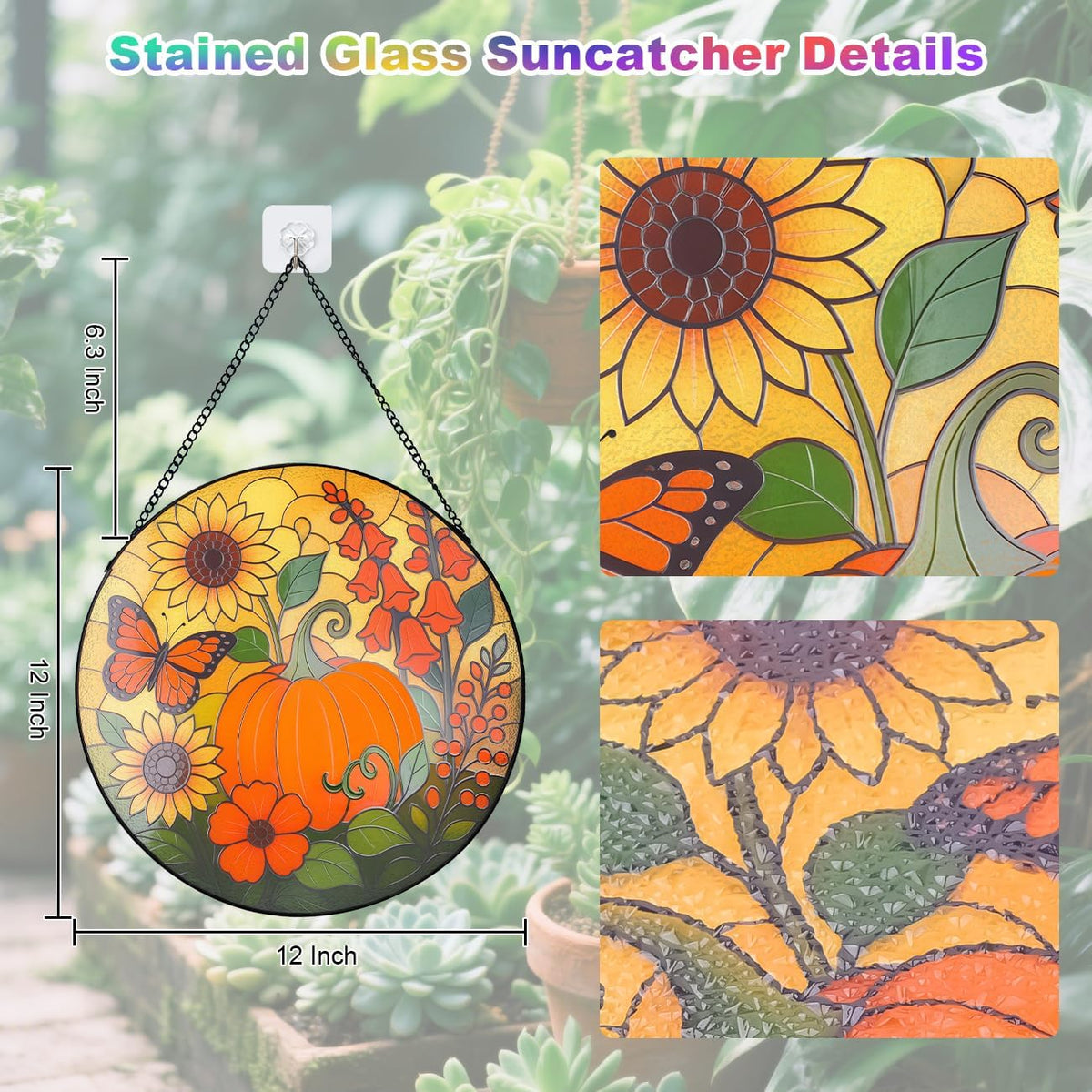 Pumpkin Suncatcher for Window Hanging - Stained Glass Window Hanging, Pumpkin Decor for