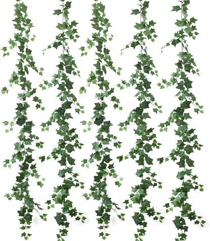 mizii 5 Pack 395" Artificial Vines Ivy Garland Fake Vine Realistic Silk Green Leaves Faux Hanging