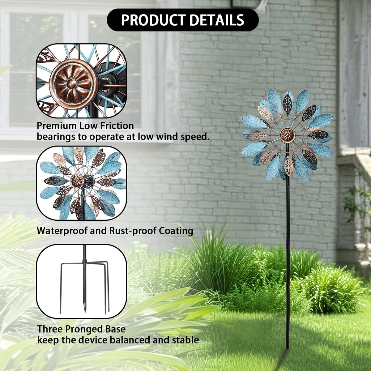 WONDER GARDEN Wind Spinners Outdoor - Metal Wind Spinner Windmill, 4.3 Ft Kinetic Wind Sculpture &