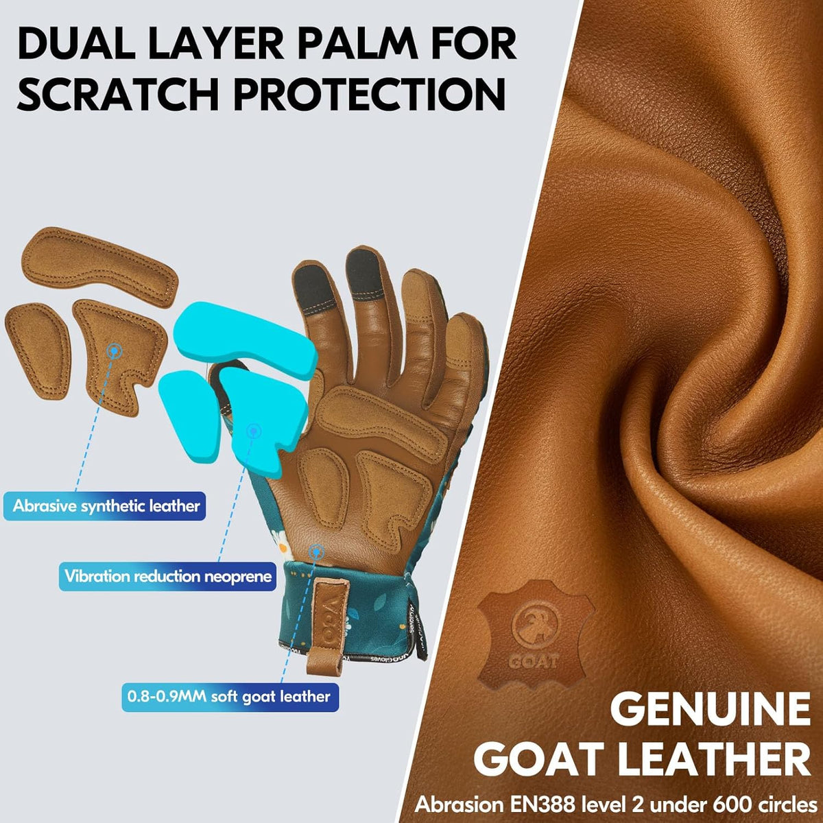 Vgo... 1Pair Gardening Gloves for Women, Goatskin leather Thorn Proof Working Gloves for Weeding