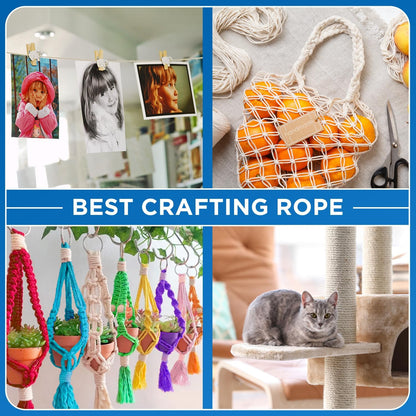TECEUM Cotton Rope 3/16” (5 mm) – 100 FT – Strong All-Purpose Braided Rope – Natural Cotton – for