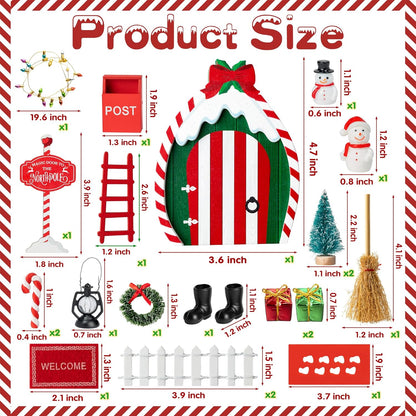 Haooryx 22Pcs Christmas Magic Wooden Miniature Fairy Doors Accessories, Christmas Elf Magic Door