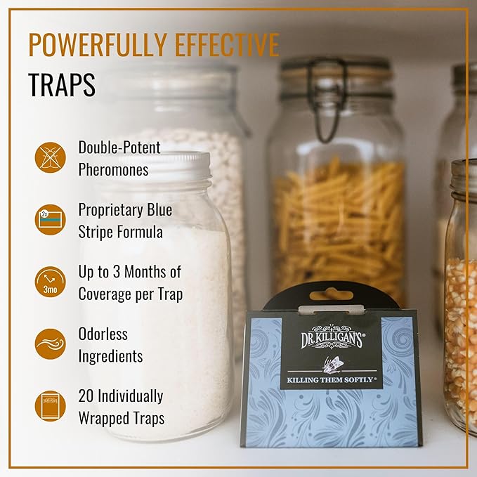 Dr. Killigan's Premium Double Potent Pantry Moth Traps with Pheromones Prime, Sticky Indian Meal