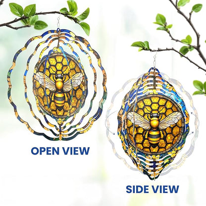 FLAGWIX Christmas Bee Wind Spinners Outdoor - 3D Stainless Steel Metal Wind Spinners 12 in - Bee