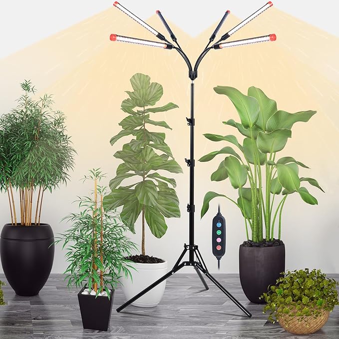 6-Head Grow Light with Stand and Timer, 54 Watt Power Home Plug LED Grow Lights for Indoor Plants