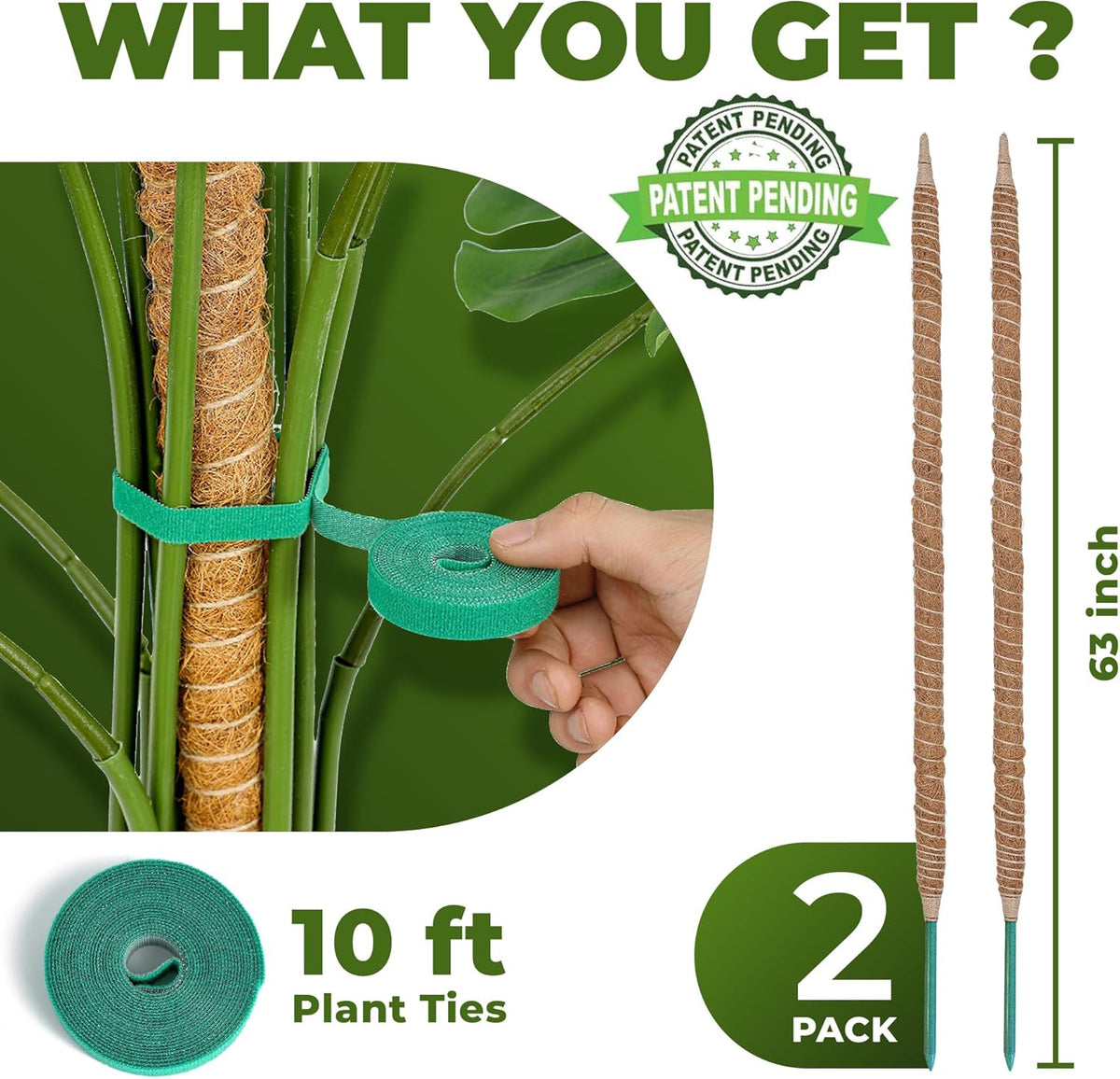 2 Pack 63 Inch Bendable Moss Pole Monstera Plant Support Stakes for Indoor Plants - Tall Moss Stick