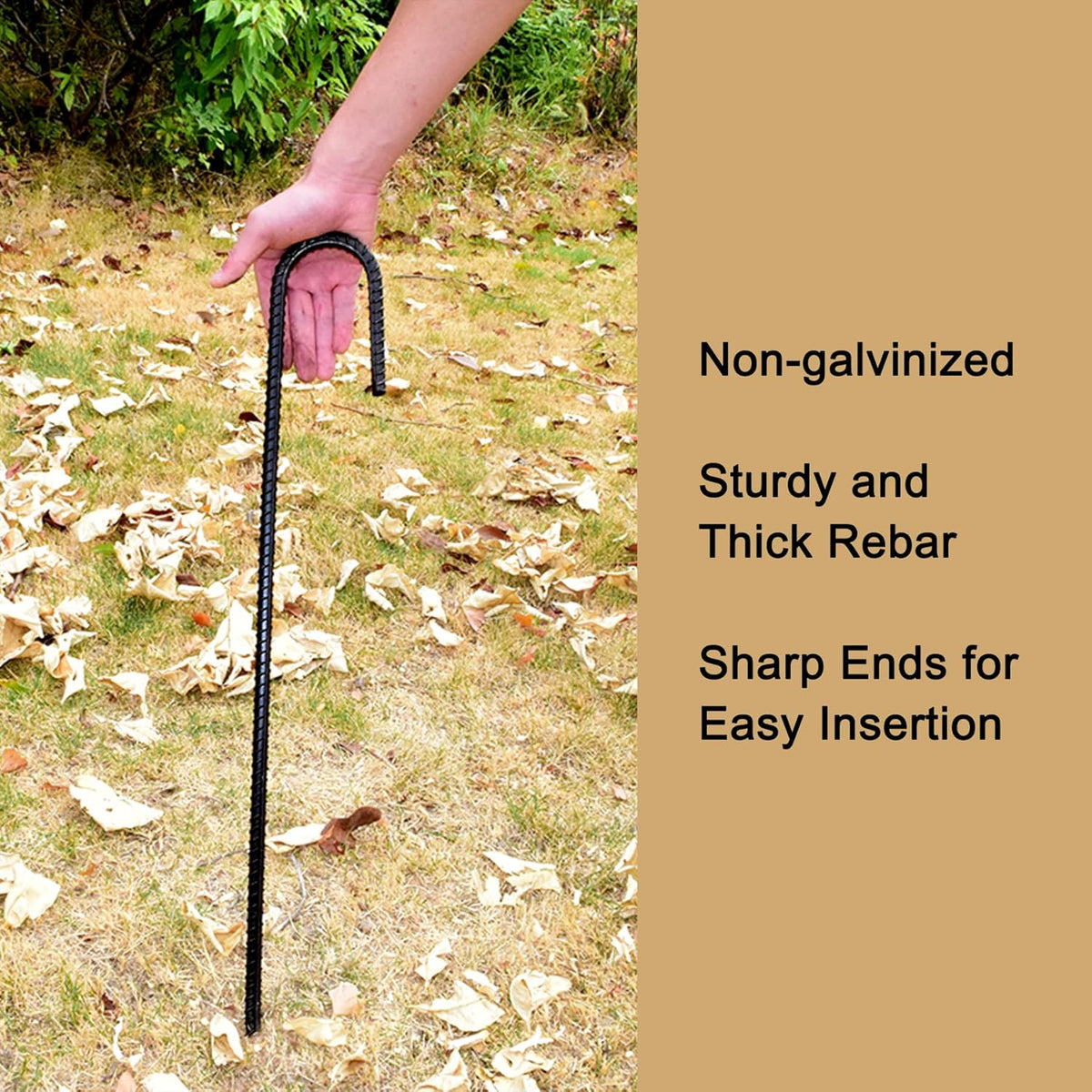 AAGUT 36 Inches 10 Pack J Hook 1/2" Rebar Stakes Heavy Duty Tent Stakes with Chisel Point End