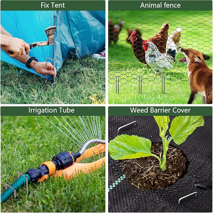 AMAGABELI GARDEN & HOME 200 Pack Galvanized Landscape Staples 8 Inch 11 Gauge Garden Staples Garden