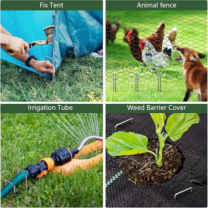 AMAGABELI GARDEN & HOME 200 Pack Galvanized Landscape Staples 8 Inch 11 Gauge Garden Staples Garden