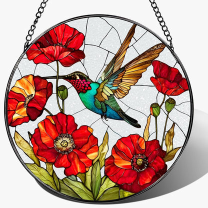 Stained Glass Window Hanging, 8 Inch Hummingbird Stained Glass Suncatcher, Sun Catcher Indoor