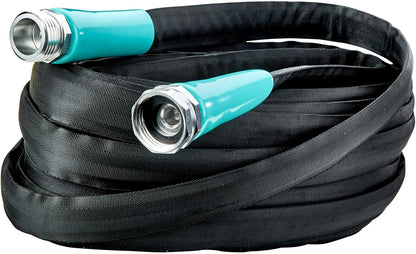 Flat Garden Hose (50 foot x 5/8 inch) Lightweight, Durable Fiber Jacket, Flexible & Kink Free