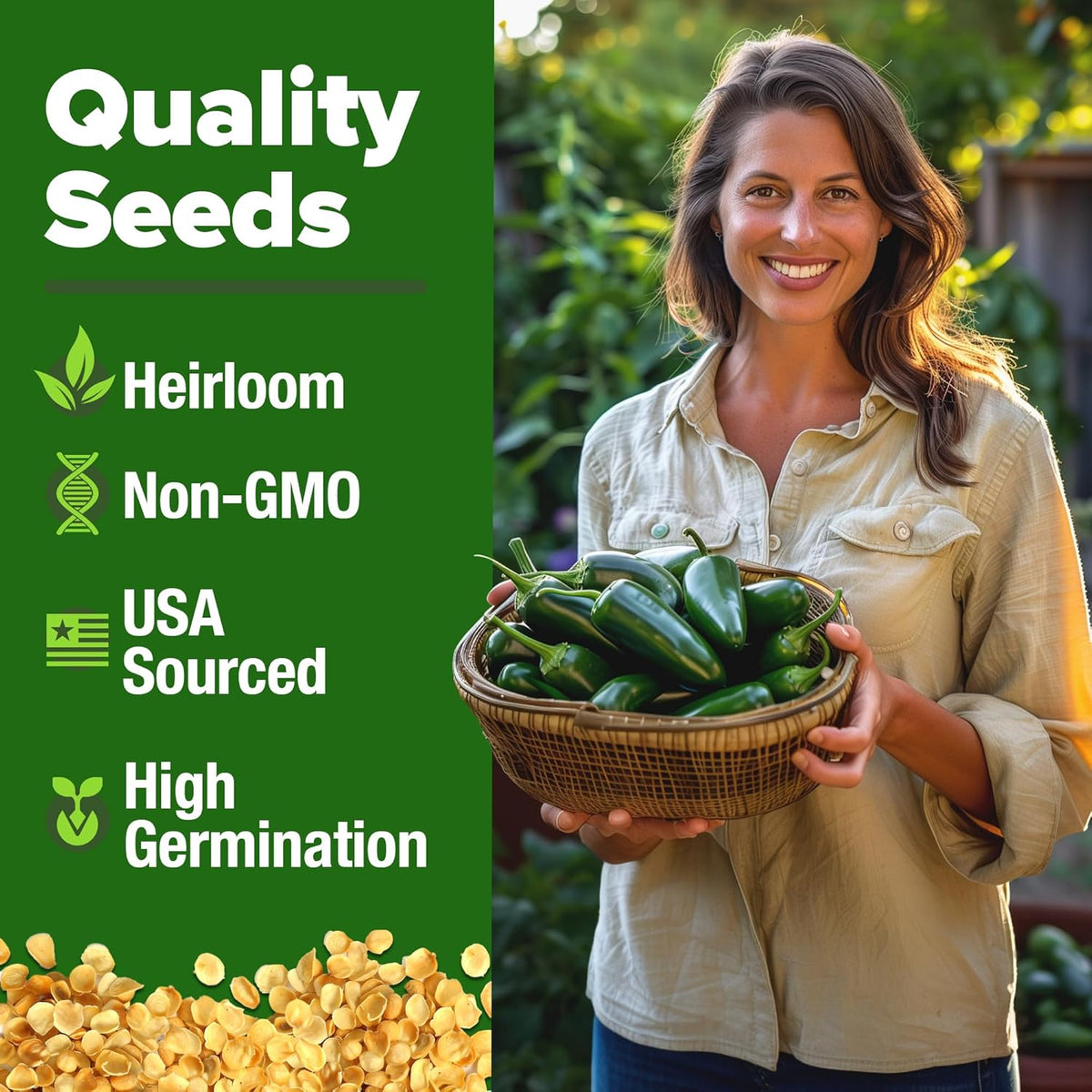 HOME GROWN Jalapeno Pepper Seeds – 258 𝗡𝗢𝗡-𝗚𝗠𝗢 𝗨𝗦𝗔 Heirloom Seeds (Capsicum annuum) – High