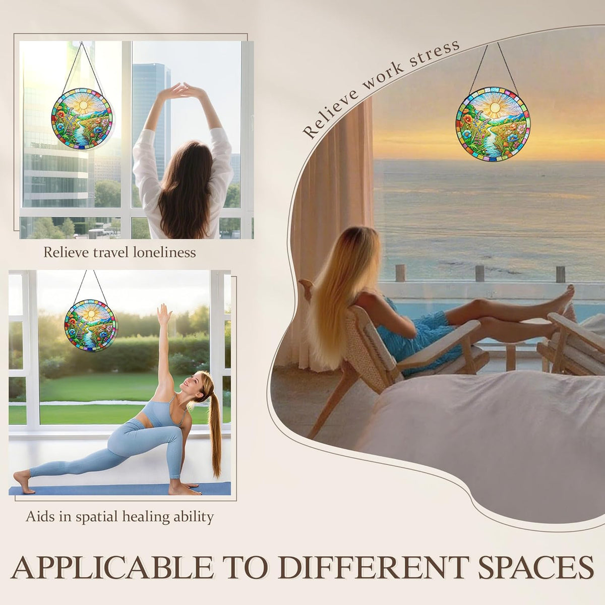 Stained Glass Window Hanging, Scenery Sun Catchers Stained Glass Panels for Indoor Windows Wall Art