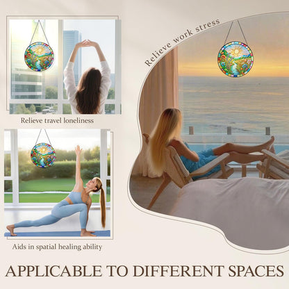 Stained Glass Window Hanging, Scenery Sun Catchers Stained Glass Panels for Indoor Windows Wall Art