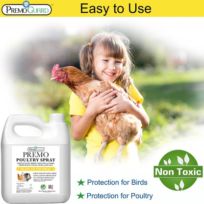 Premo Guard Poultry Spray - 128 oz - Kill Scaly Leg, Mites, Fleas, Lice, & Other Pest on Chickens