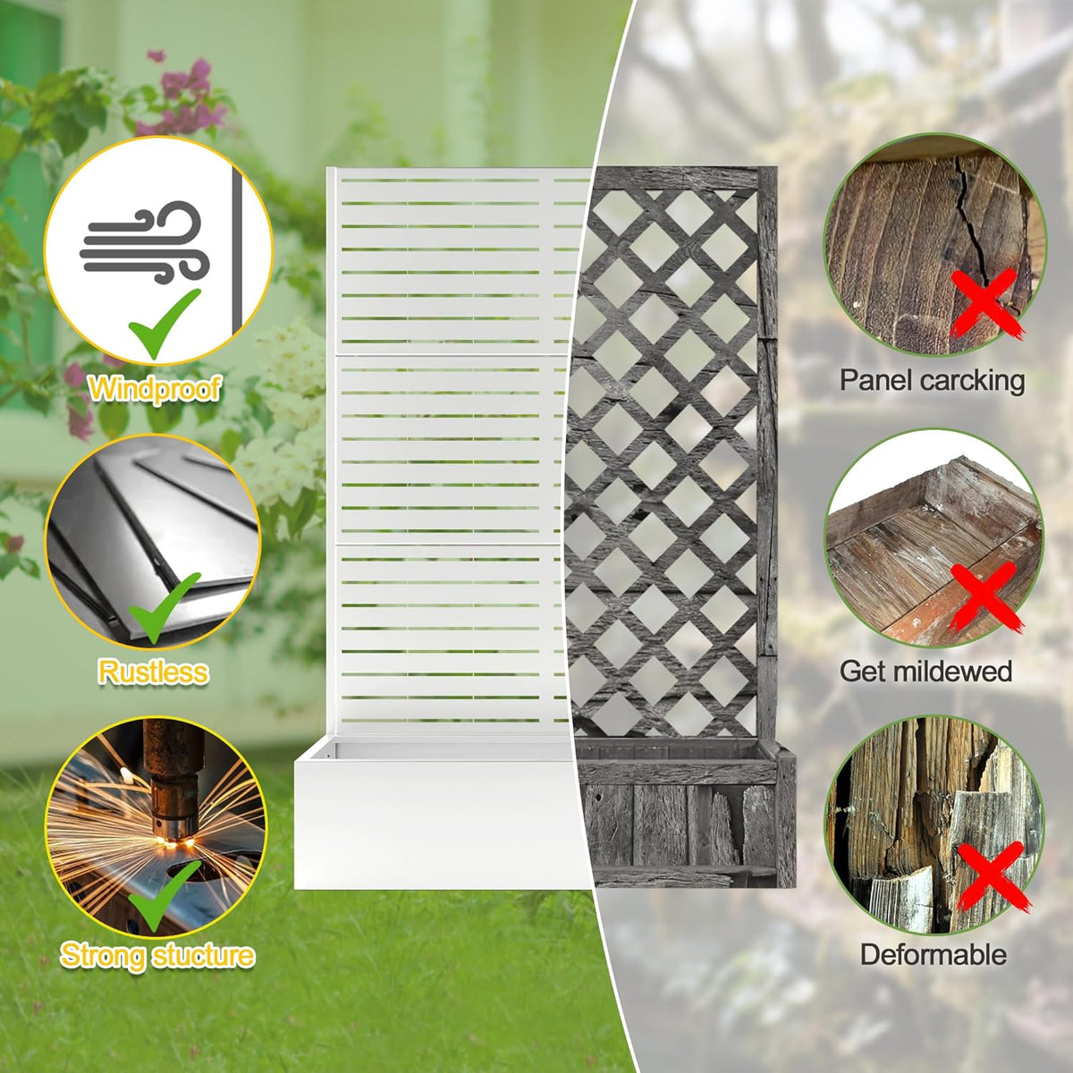 71"x47"x16" Metal Planter Box with Trellis, Raised Garden Bed with Trellis, Trellis with Planter