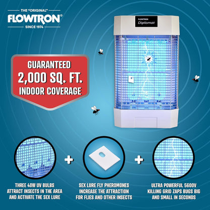 Flowtron Indoor Bug Zapper | Electric Fly & Insect Killer with 120W UV Light, Pheromone Lure