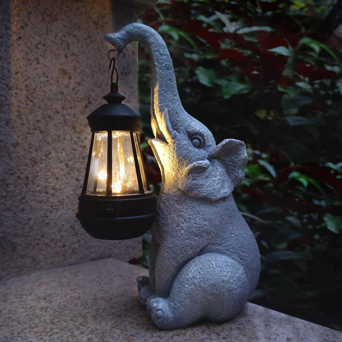 Elephant Solar Garden Statues,Resin Elephant Figurine Decorations with Solar Lights Lantern