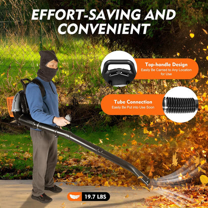 63CC Backpack Gas Powered Leaf Blower, Commercial 2.7kW 850CFM 4.3HP 2-Stroke Powerful Lightweight