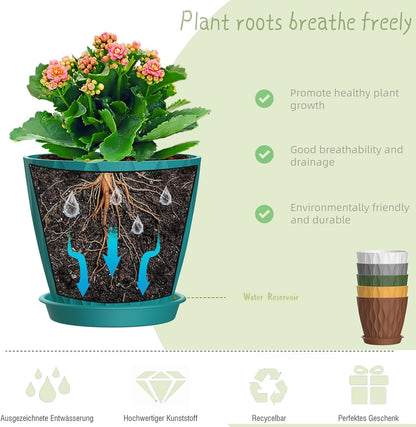 6 Inch Plant Pots, 6 Pack Indoor Flower Pots, Planters with Drainage Holes and Trays for Orchids