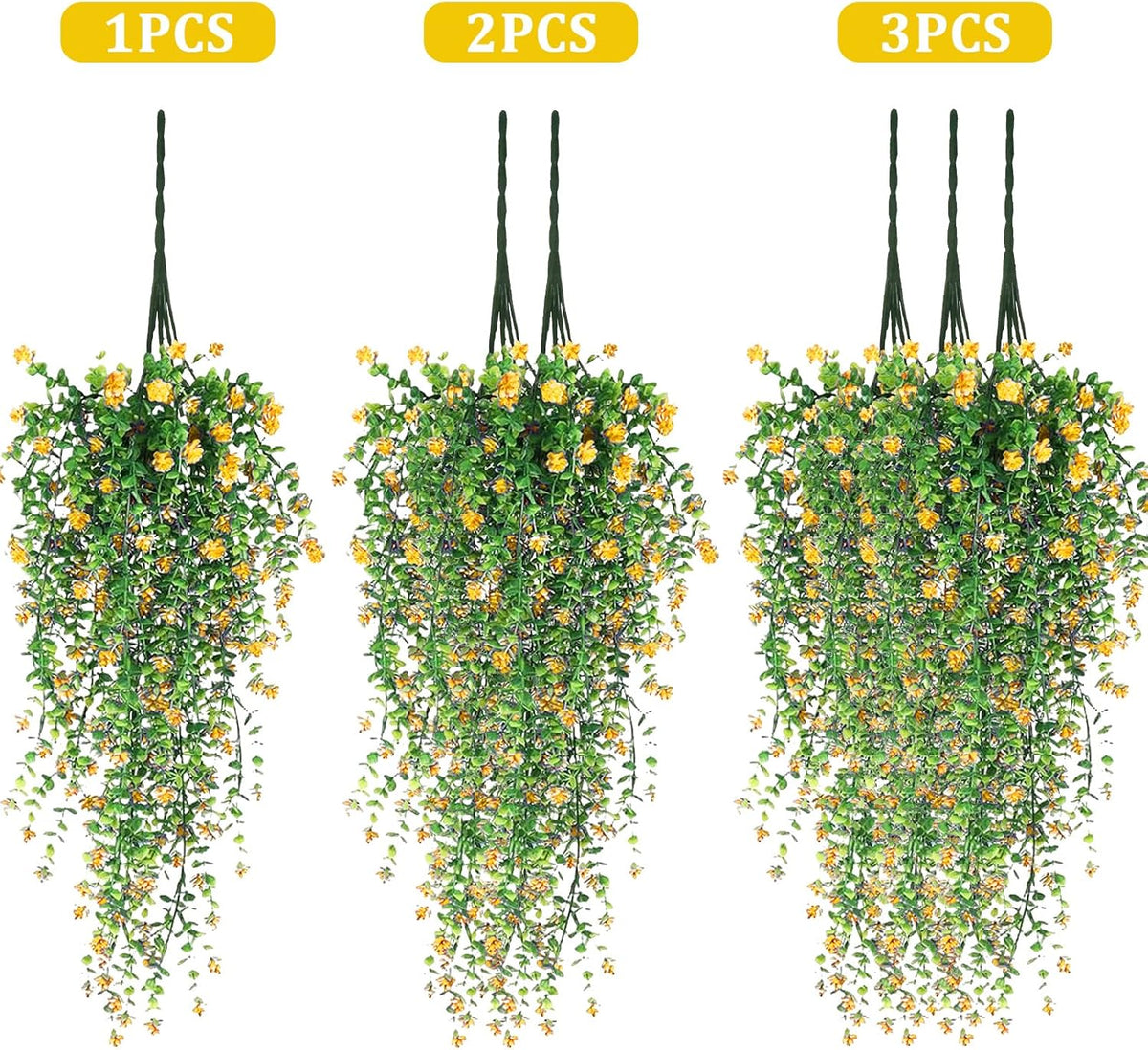 Artificial Hanging Flowers, 3 Pcs Fake Hanging Plants Artificial Vines for Outdoors, Fake Ivy Vine