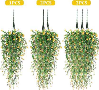 Artificial Hanging Flowers, 3 Pcs Fake Hanging Plants Artificial Vines for Outdoors, Fake Ivy Vine