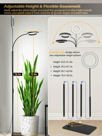 GLOWRIUM Grow Lights for Indoor Plants, 24W Full Spectrum LED Grow Light, Stepless Dimming,3