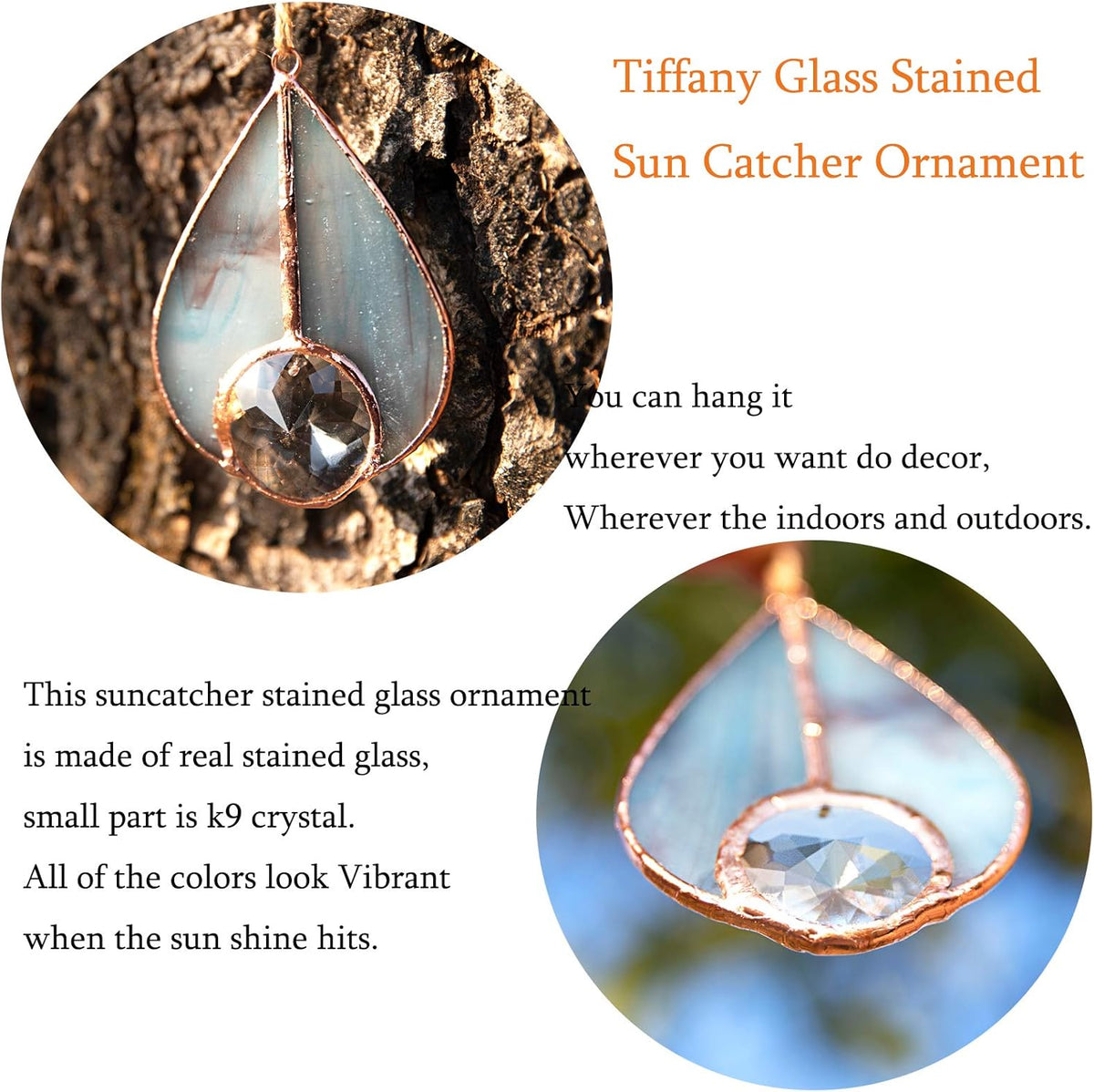 H&D HYALINE & DORA Art Stained Glass Suncatcher Teardrop Ornament, Suncatchers Hang for Window