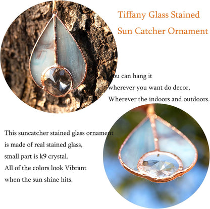 H&D HYALINE & DORA Art Stained Glass Suncatcher Teardrop Ornament, Suncatchers Hang for Window