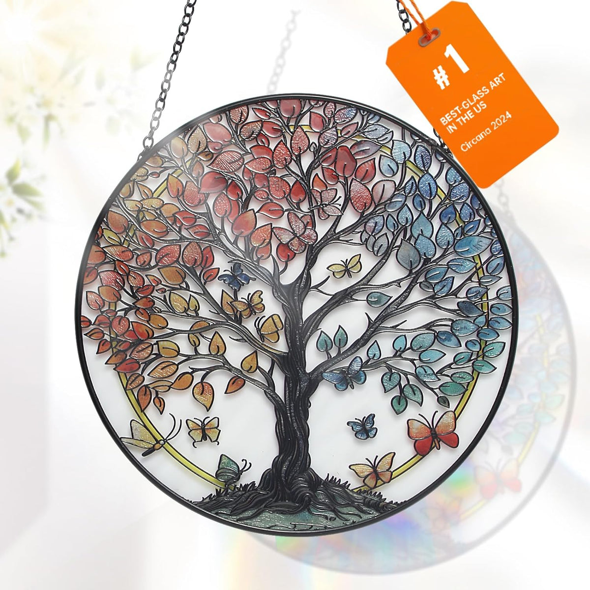 Large Tree of Life Garden Suncatcher, Stained Glass Window Hanging, Suncatchers for Windows