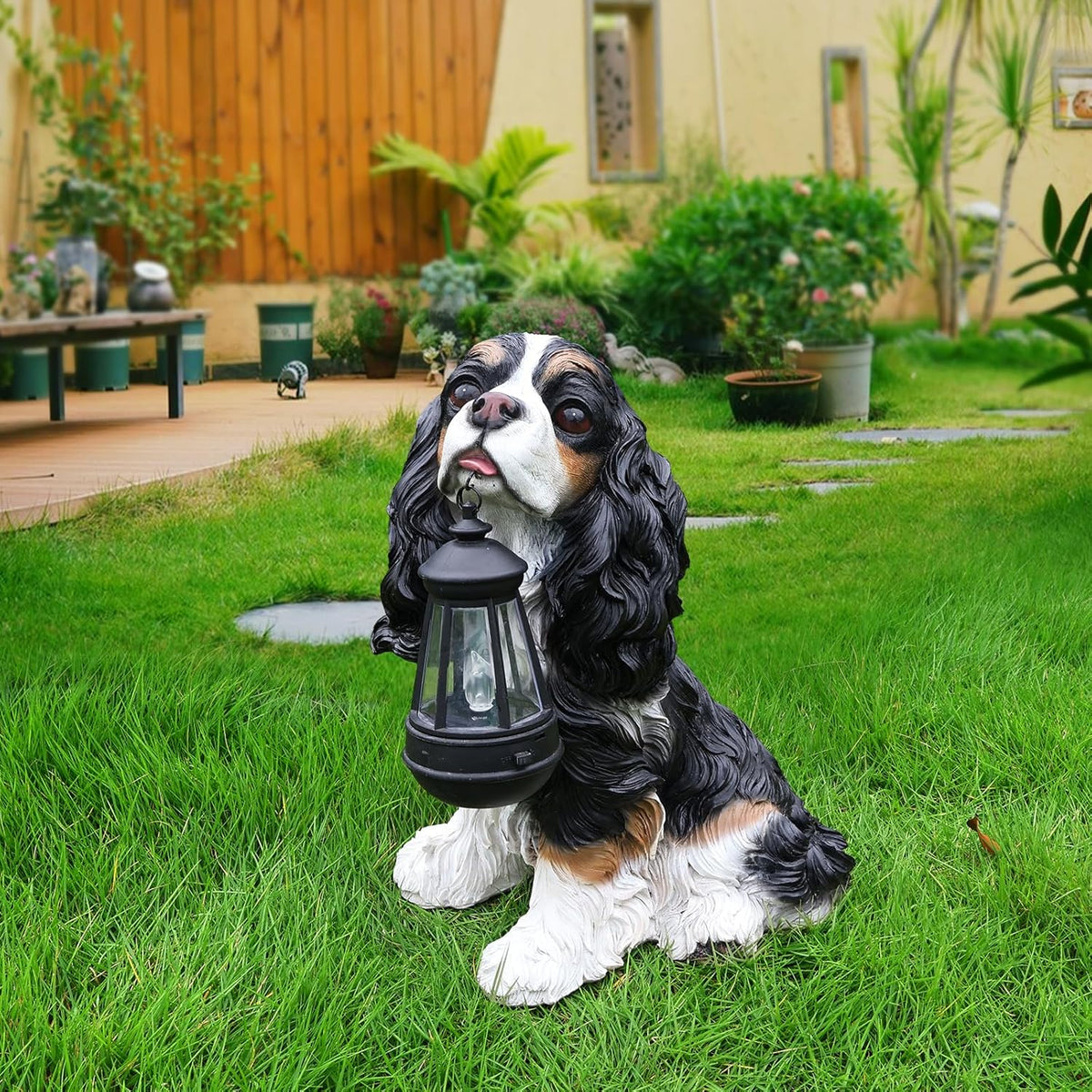 Cavalier King Charles Spaniel Statue Outdoor Decorations – Outdoor Dog Statue Black and White