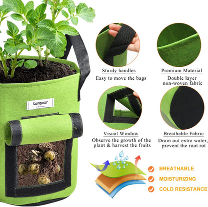Sungmor 3PC Large Fabric Pots, Grow Bags for Plants 10 Gallon Patio Garden Bags Cloth Pots, Heavy