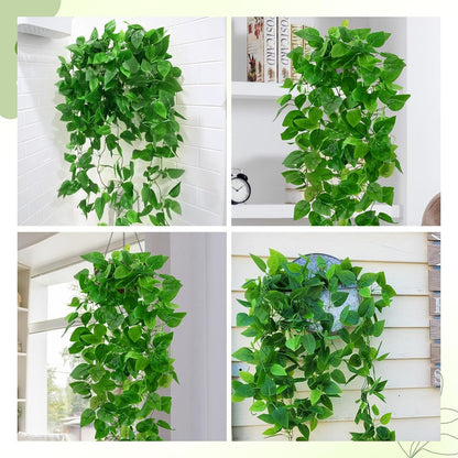 BLEUM CADE 8Pcs Fake Hanging Plants, 9 Branch Artificial Hanging Plant, Lush Faux Pothos Vines for