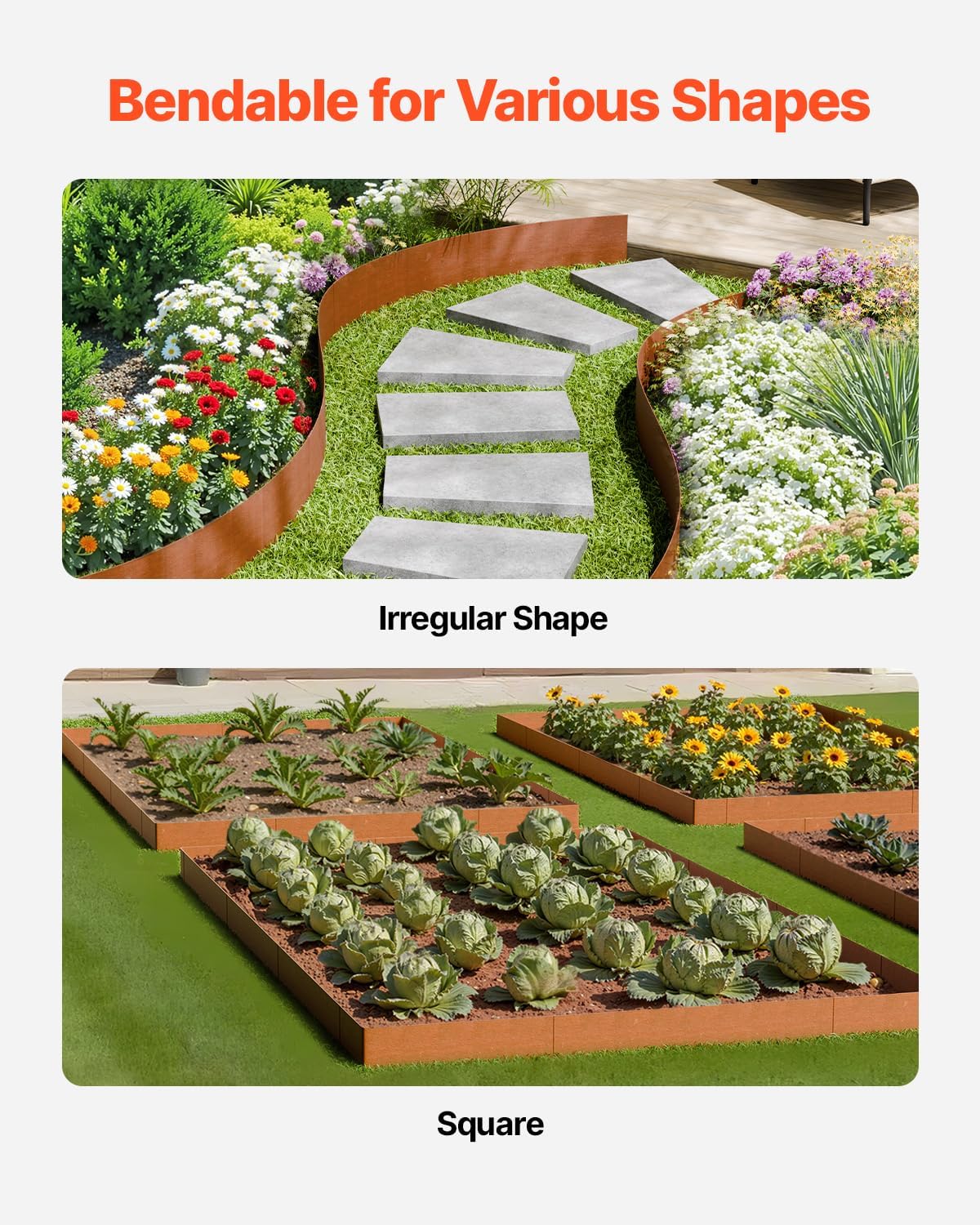 VEVOR Steel Landscape Edging, 6 Packs 40 x 8 in Weather-Resistant & Pre-Rust Metal Landscape
