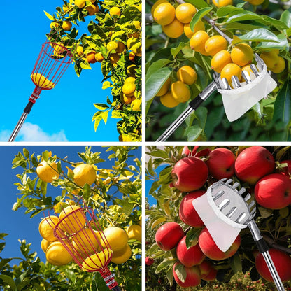 20 Ft Fruit Picker with Wire Basket and Bag Basket,Adjustable Stainless Steel Fruit Picker Pole