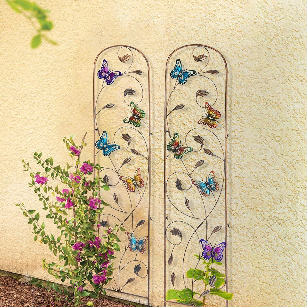 SUNNYPARK Set of 2 Butterfly Metal Garden Trellis for Climbing Plants, Decorative Vegetables