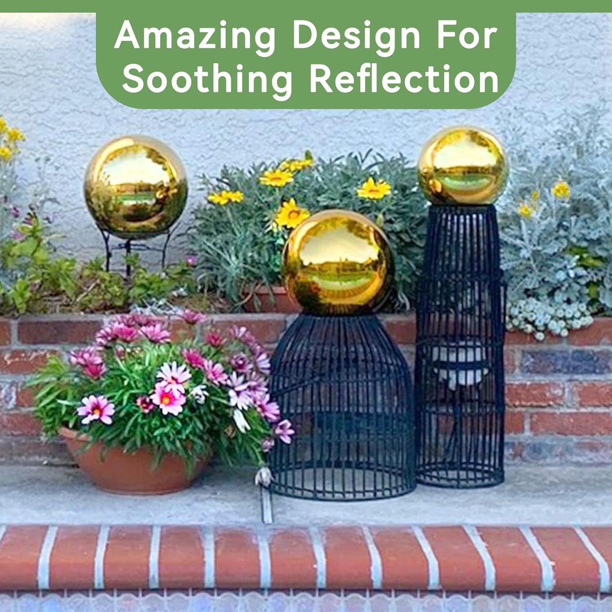 Lily's Home Stainless Steel Gazing Globe Mirror Ball, Colorful and Shiny Addition to Any Garden or