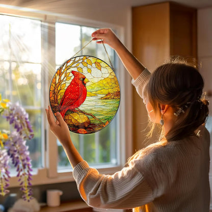 Stained Glass Window Hanging, 8 Inch Cardinal Stained Glass Suncatcher, Memorial Sun Catchers