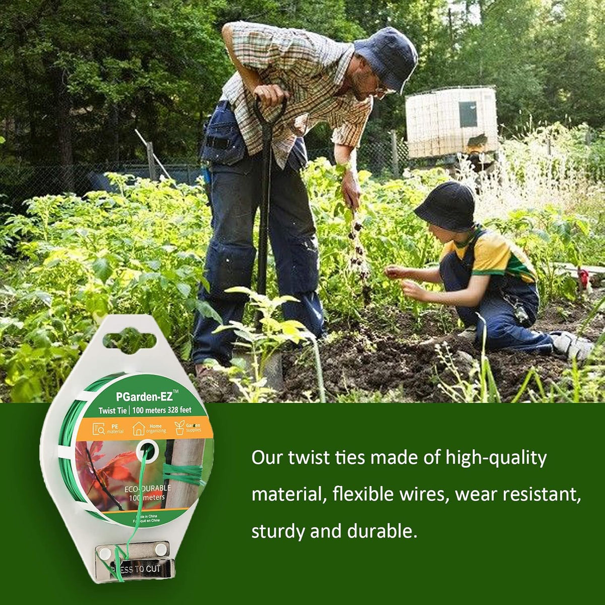 Twist Ties - 328ft Plant Ties PE-Coated Garden Ties with Cutter for Gardening Tomatoes Vines and