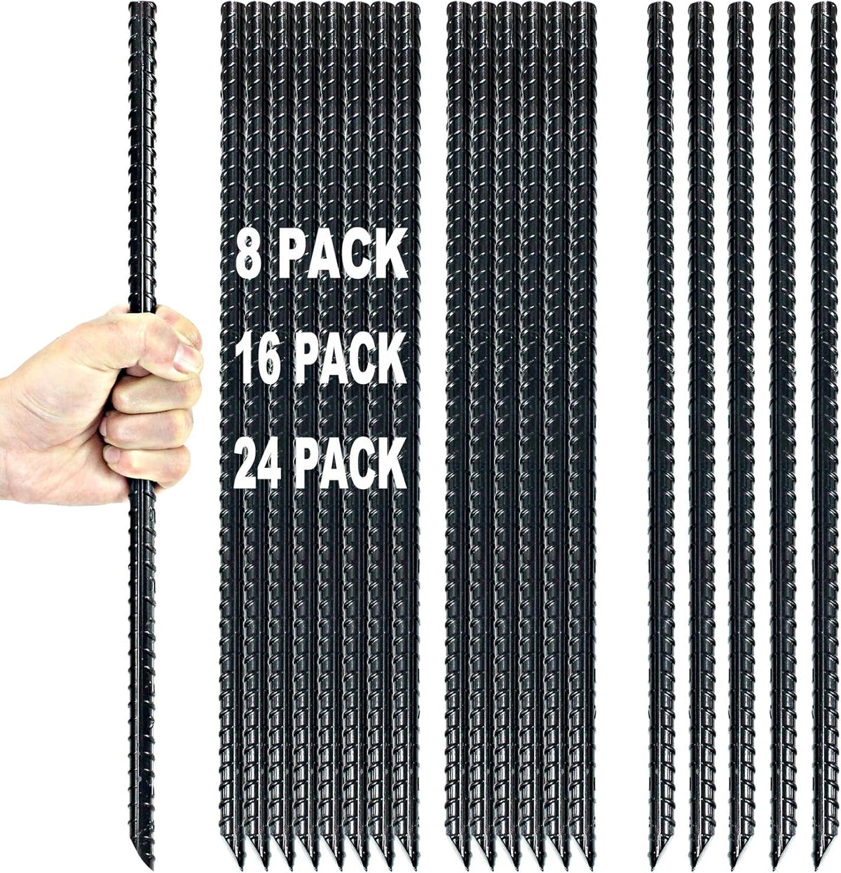 16 Inch Ground Rebar Stakes Heavy Duty Steel Ground Anchors for Outdoor, Straight Metal Stakes with