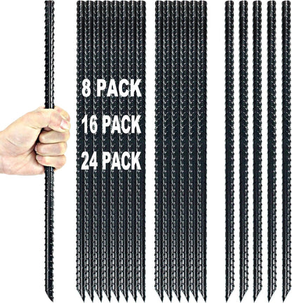 16 Inch Ground Rebar Stakes Heavy Duty Steel Ground Anchors for Outdoor, Straight Metal Stakes with