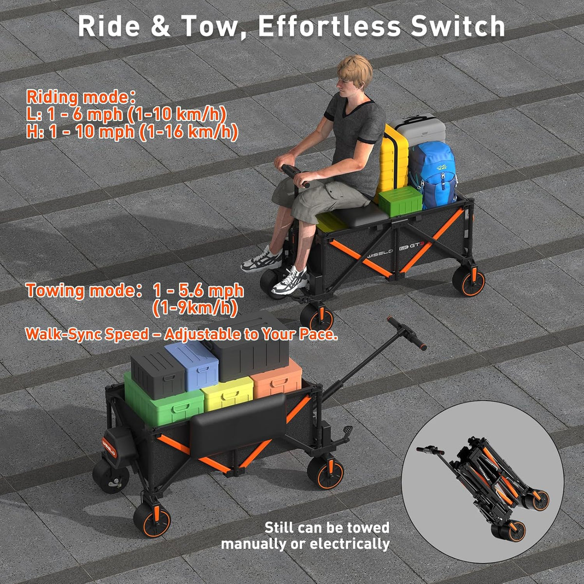 WISELD GT3 Electric Wagon Cart with Seats*2 Battery*2, Dymanic Load 551LBS/Static 771LBS, All