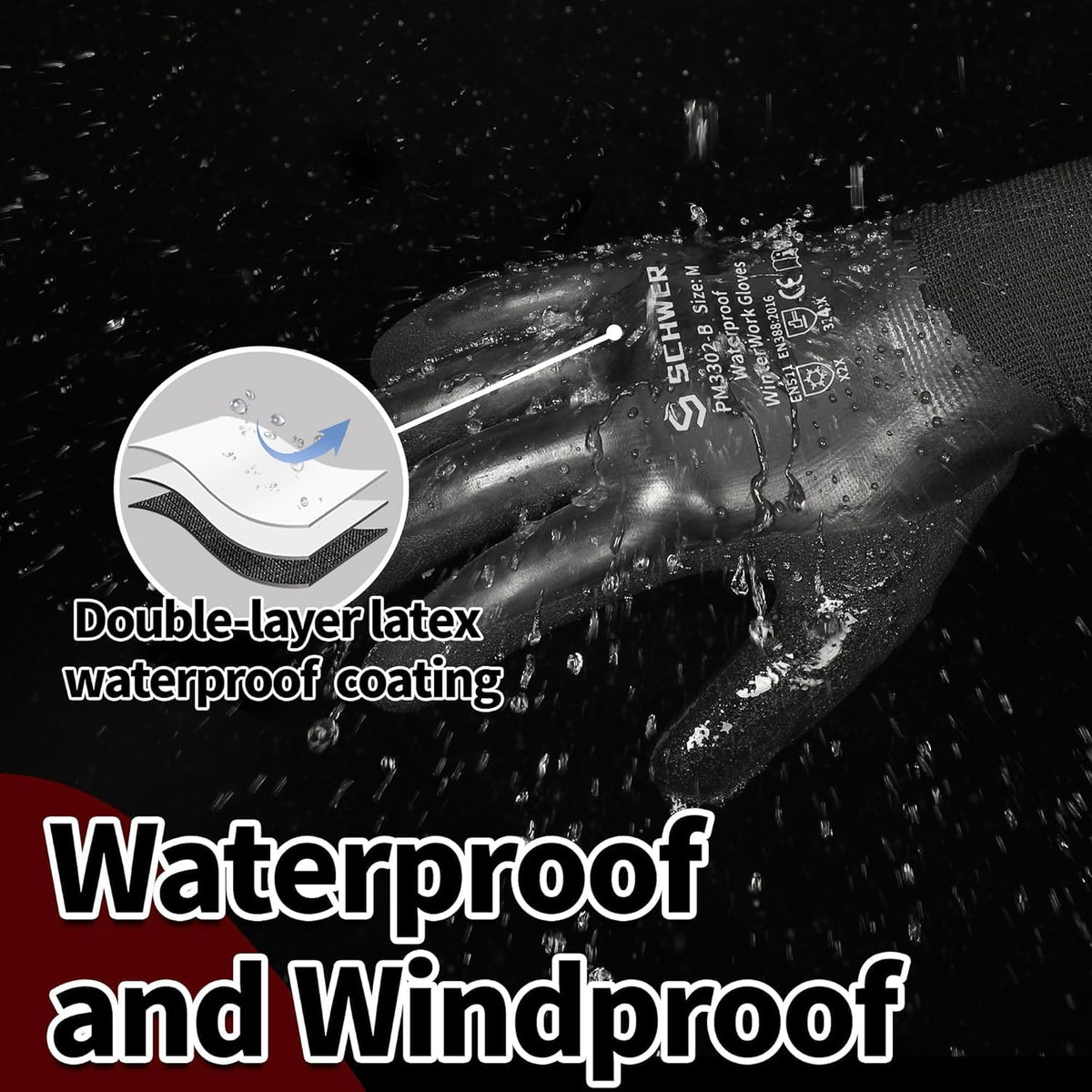 Schwer 2 Pairs Waterproof Winter Work Gloves, ANSI A2 Cut Resistant Freezer Gloves for Outdoor Cold