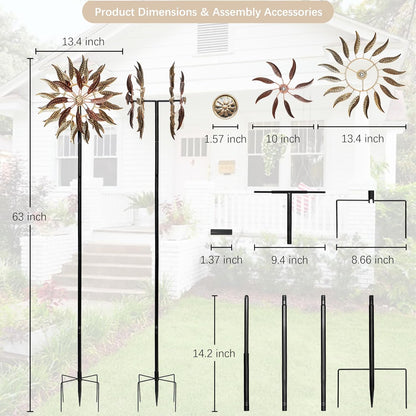Large Outdoor Metal Wind Spinner,Two-Way Wind Sculptures,360 Degrees Kinetic Wind Spinners Yard Art